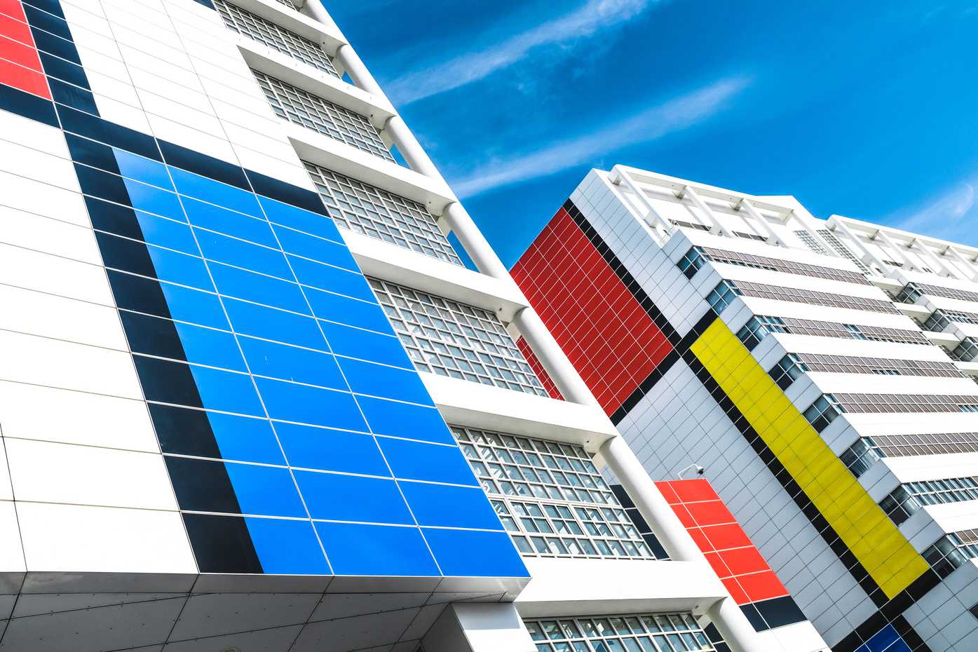 Mondrian decorations on Den Haag city hall and library